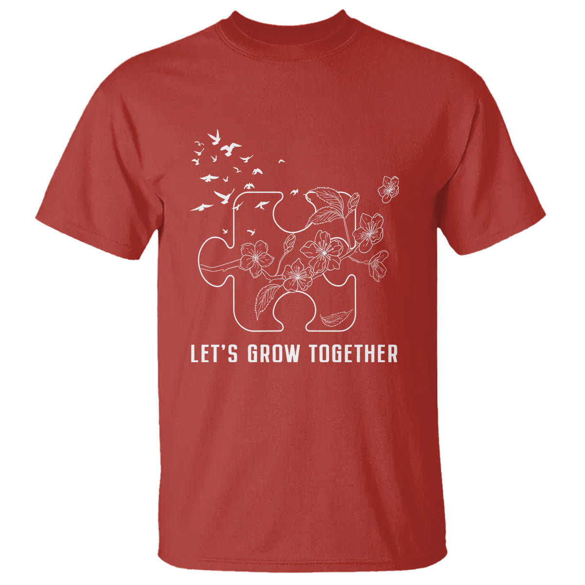 Autism Awareness T Shirt Let's Grow Together Puzzle Tree - Wonder Print Shop