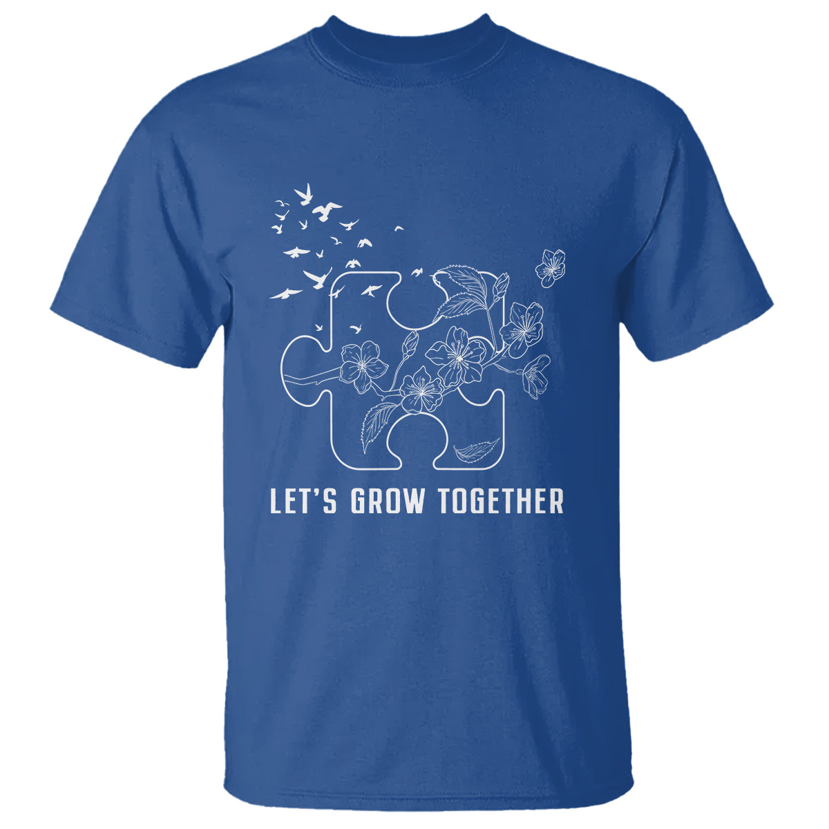 Autism Awareness T Shirt Let's Grow Together Puzzle Tree - Wonder Print Shop