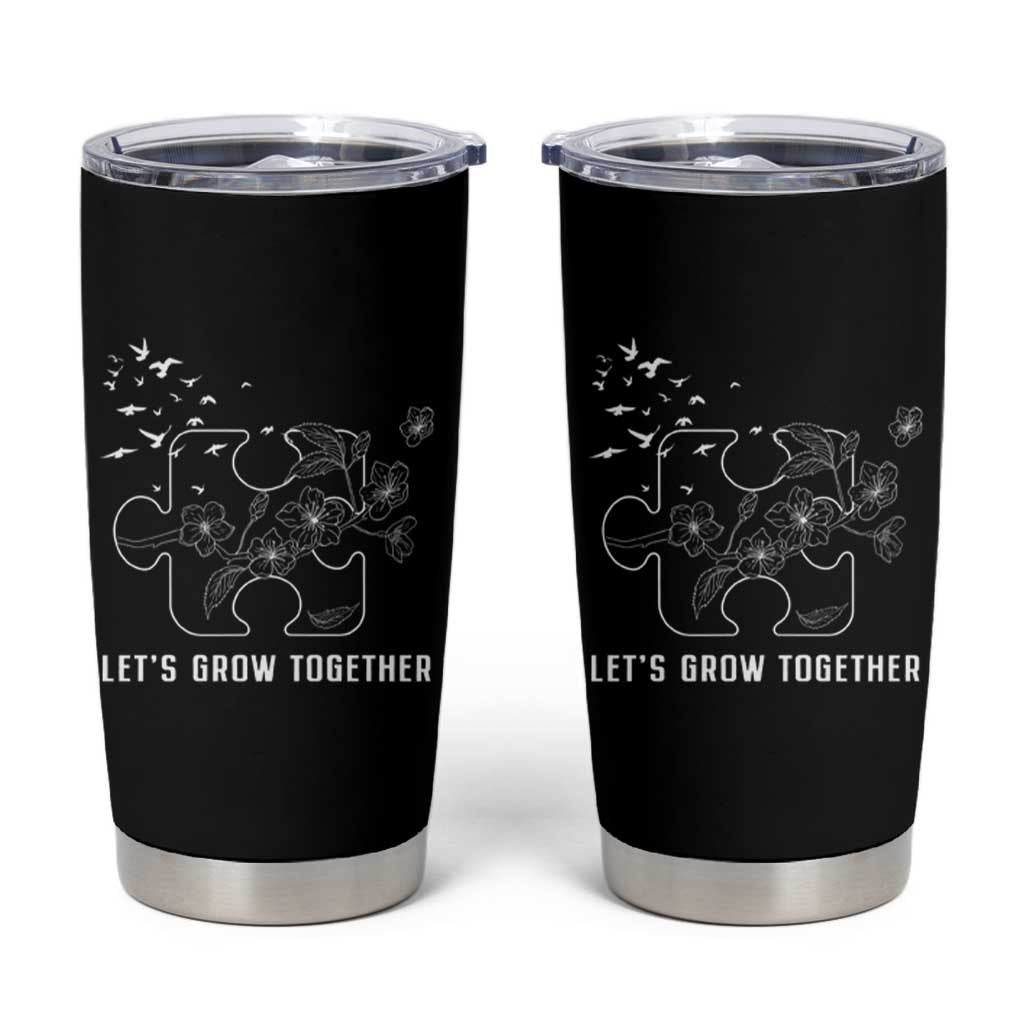 Autism Awareness Tumbler Cup Let's Grow Together Puzzle Tree