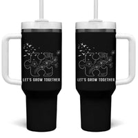 Autism Awareness Tumbler With Handle Let's Grow Together Puzzle Tree