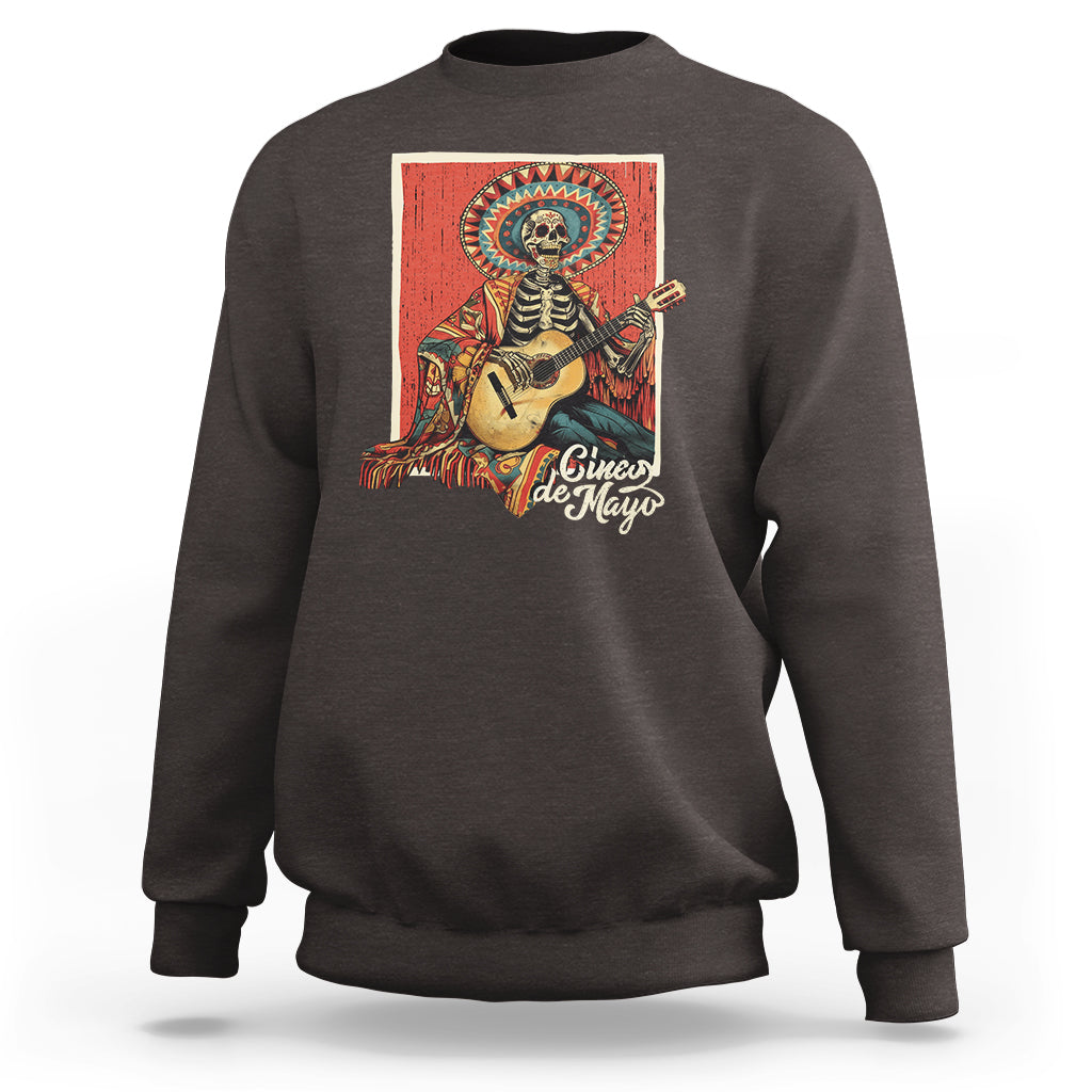 Cinco De Mayo Sweatshirt Mariachi Skeleton Playing Guitar Mexican Party - Wonder Print Shop