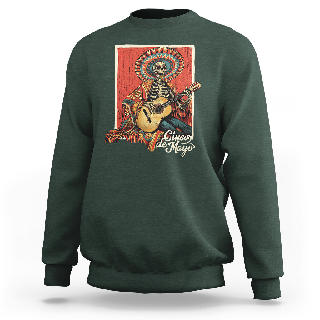 Cinco De Mayo Sweatshirt Mariachi Skeleton Playing Guitar Mexican Party - Wonder Print Shop