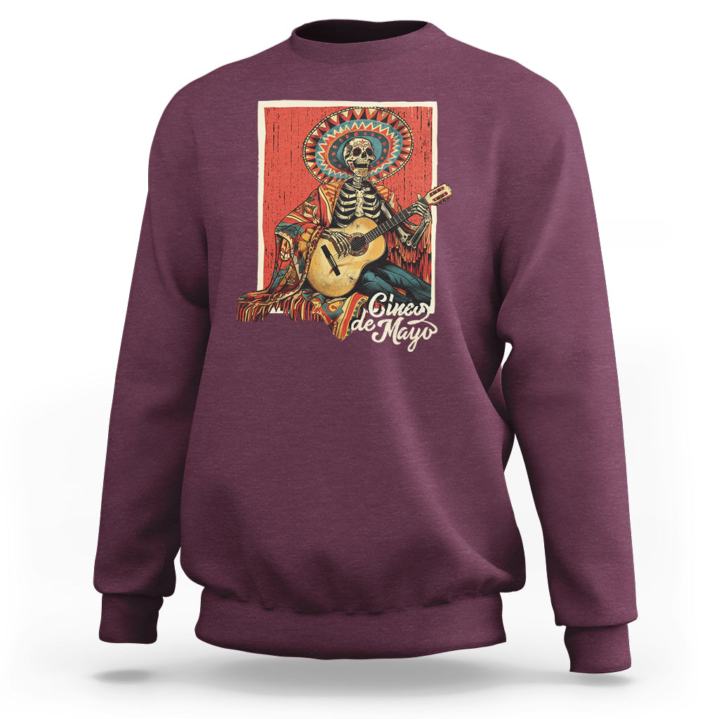 Cinco De Mayo Sweatshirt Mariachi Skeleton Playing Guitar Mexican Party - Wonder Print Shop