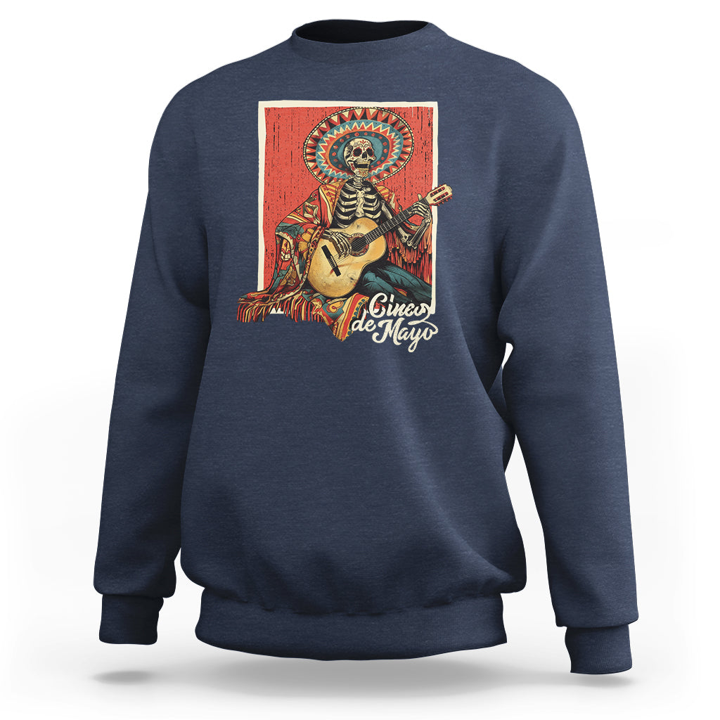 Cinco De Mayo Sweatshirt Mariachi Skeleton Playing Guitar Mexican Party - Wonder Print Shop