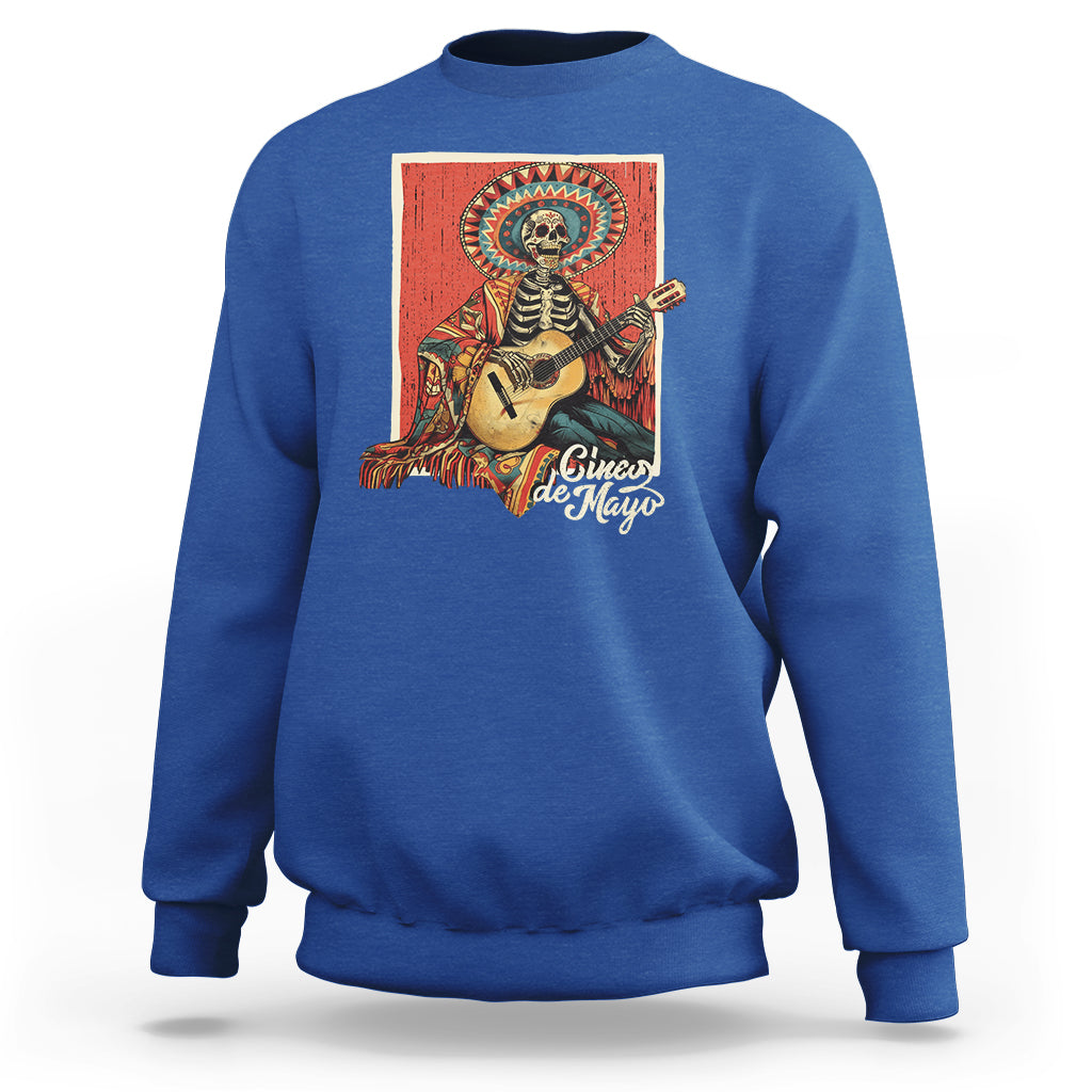 Cinco De Mayo Sweatshirt Mariachi Skeleton Playing Guitar Mexican Party - Wonder Print Shop