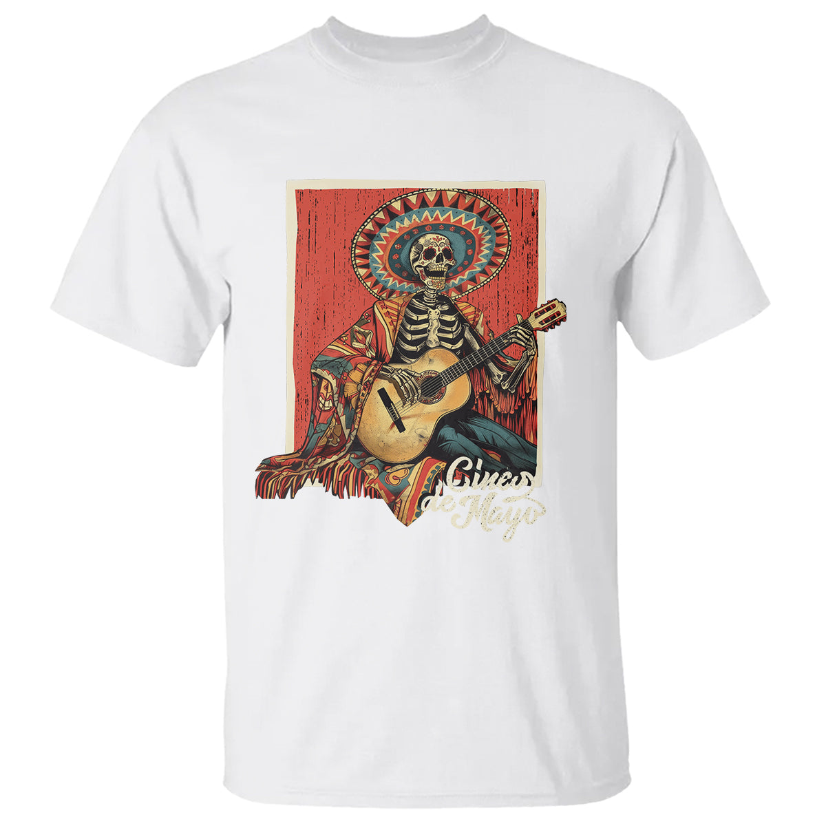 Cinco De Mayo T Shirt Mariachi Skeleton Playing Guitar Mexican Party - Wonder Print Shop