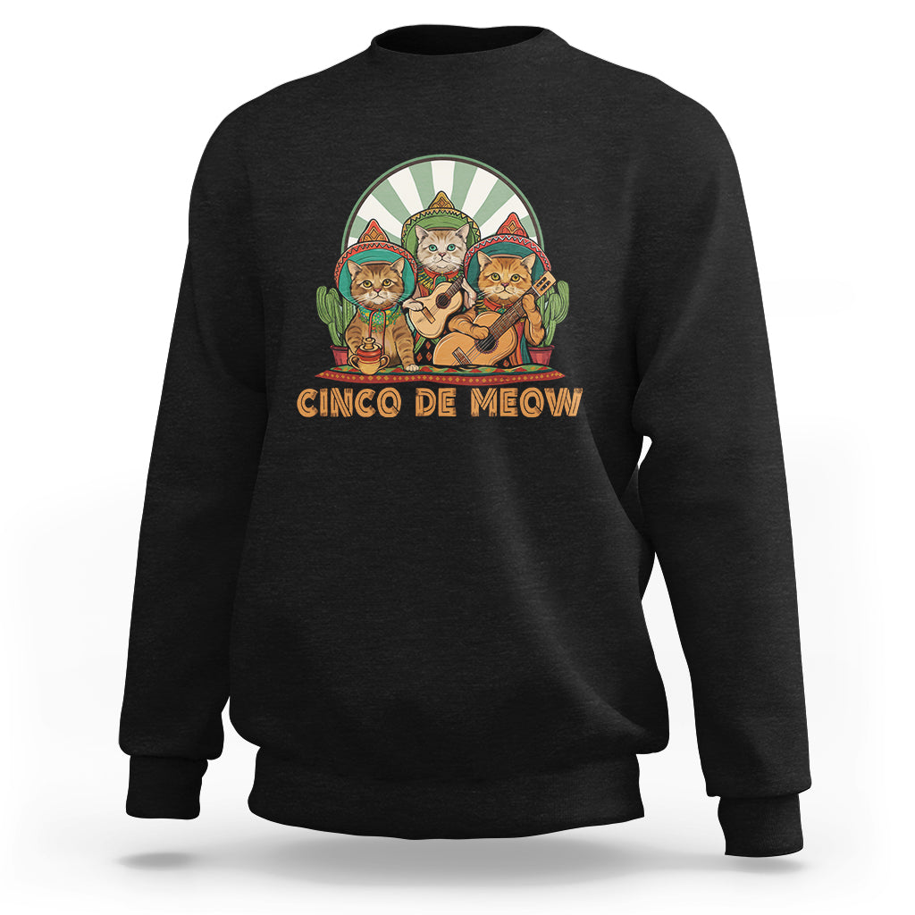 Cinco De Mayo Cat Lover Sweatshirt Cute Mexican Cat Mariachi Cinco De Meow - Wonder Print Shop