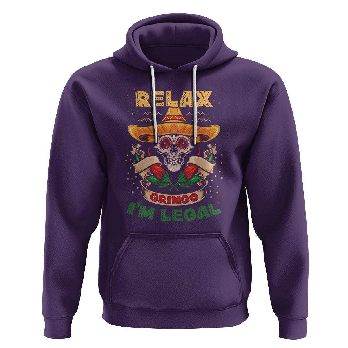 Funny Mexican Hoodie Relax Gringo I'm Legal Funny Skull Sombrero - Wonder Print Shop