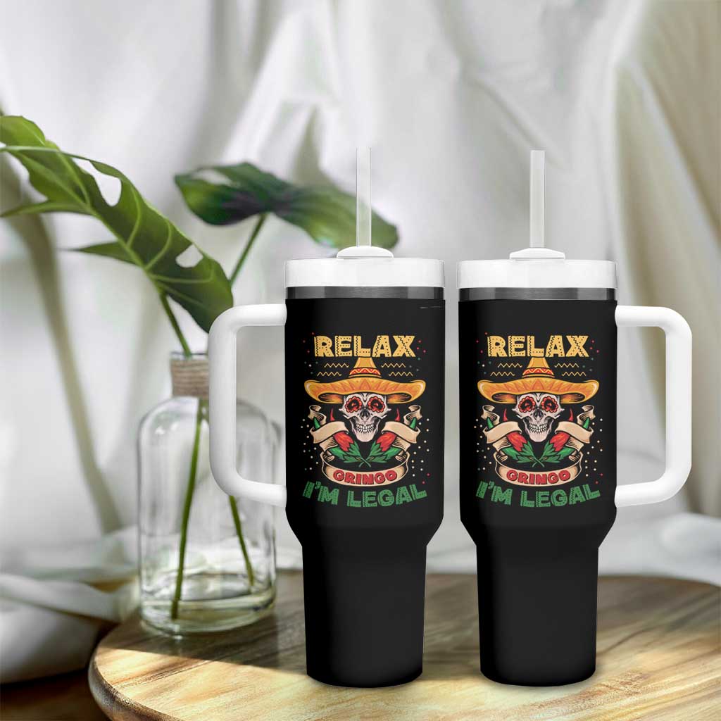 Funny Mexican Tumbler With Handle Relax Gringo I'm Legal Funny Skull Sombrero