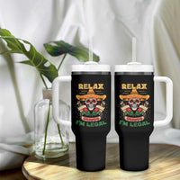 Funny Mexican Tumbler With Handle Relax Gringo I'm Legal Funny Skull Sombrero