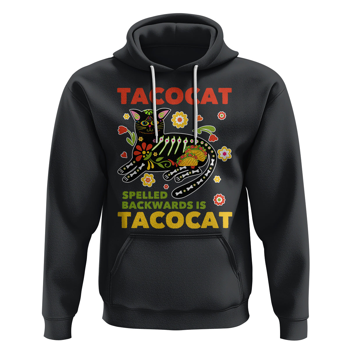 Funny Taco Cat Lover Hoodie Tacocat Spelled Backwards Tacos And Mexican Cats - Wonder Print Shop