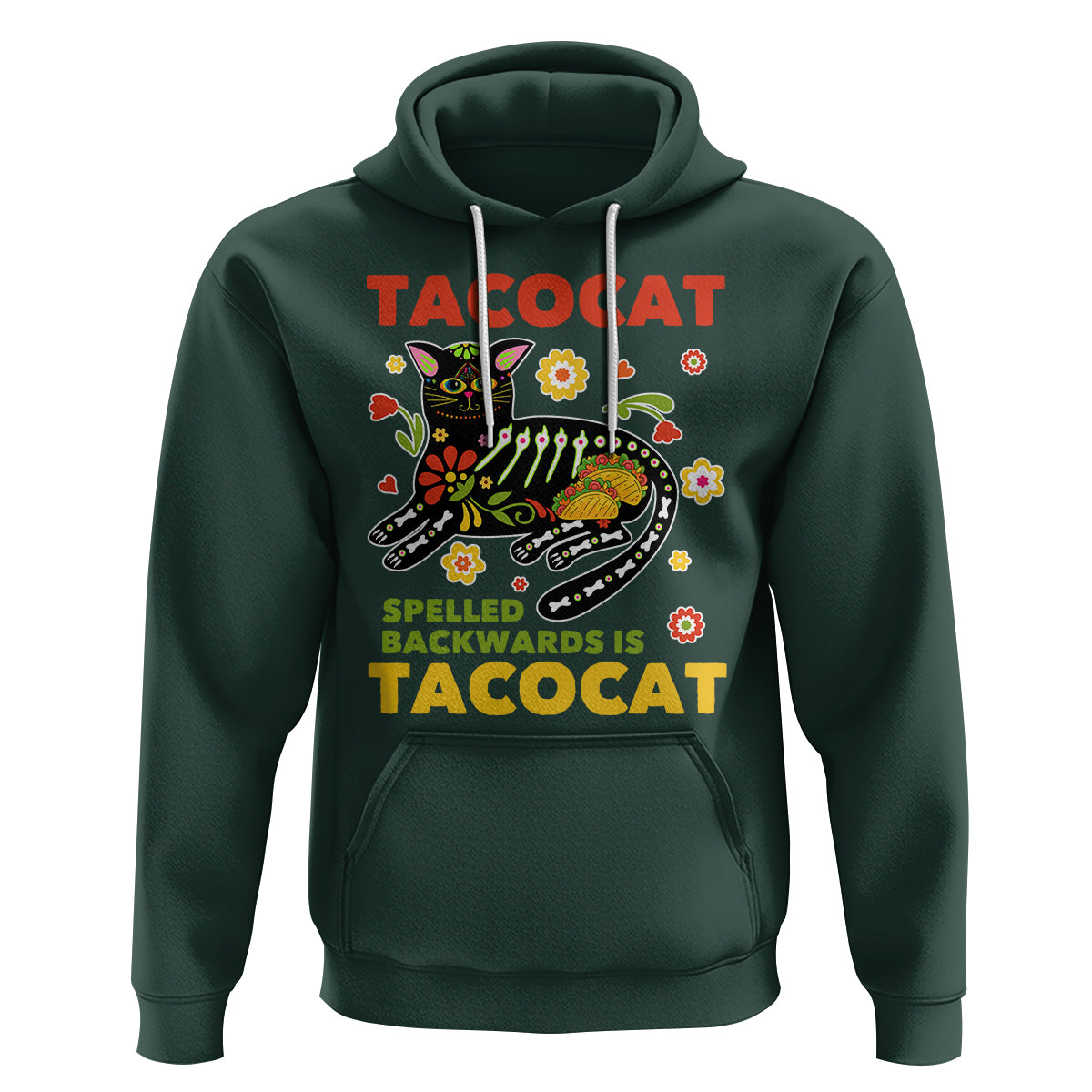 Funny Taco Cat Lover Hoodie Tacocat Spelled Backwards Tacos And Mexican Cats - Wonder Print Shop