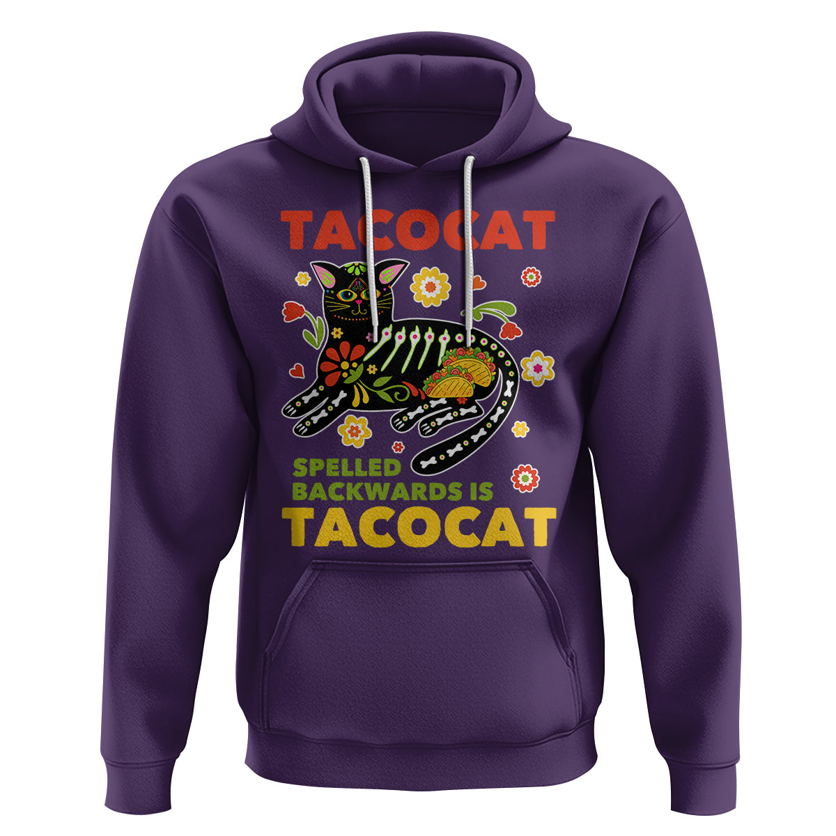 Funny Taco Cat Lover Hoodie Tacocat Spelled Backwards Tacos And Mexican Cats - Wonder Print Shop