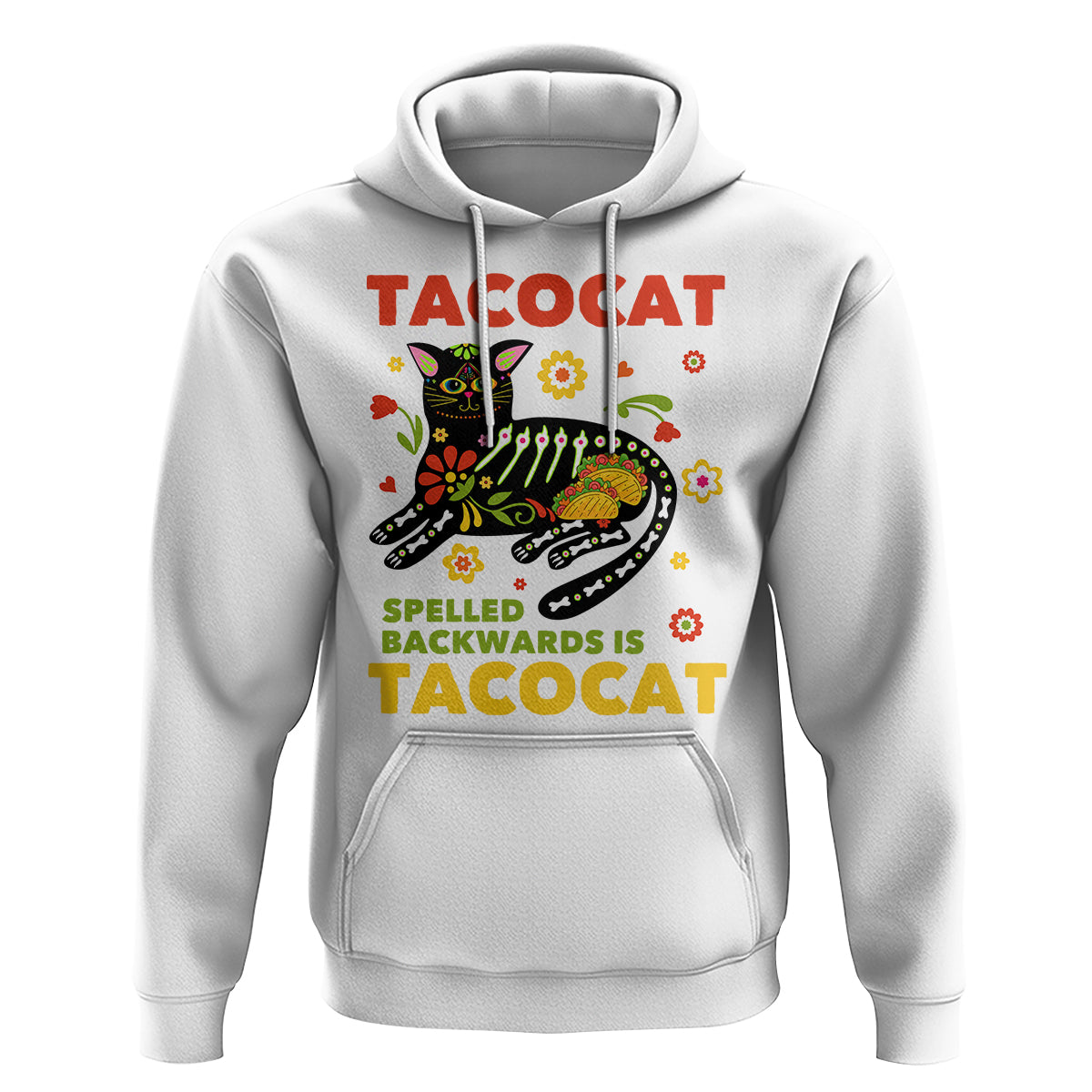 Funny Taco Cat Lover Hoodie Tacocat Spelled Backwards Tacos And Mexican Cats - Wonder Print Shop