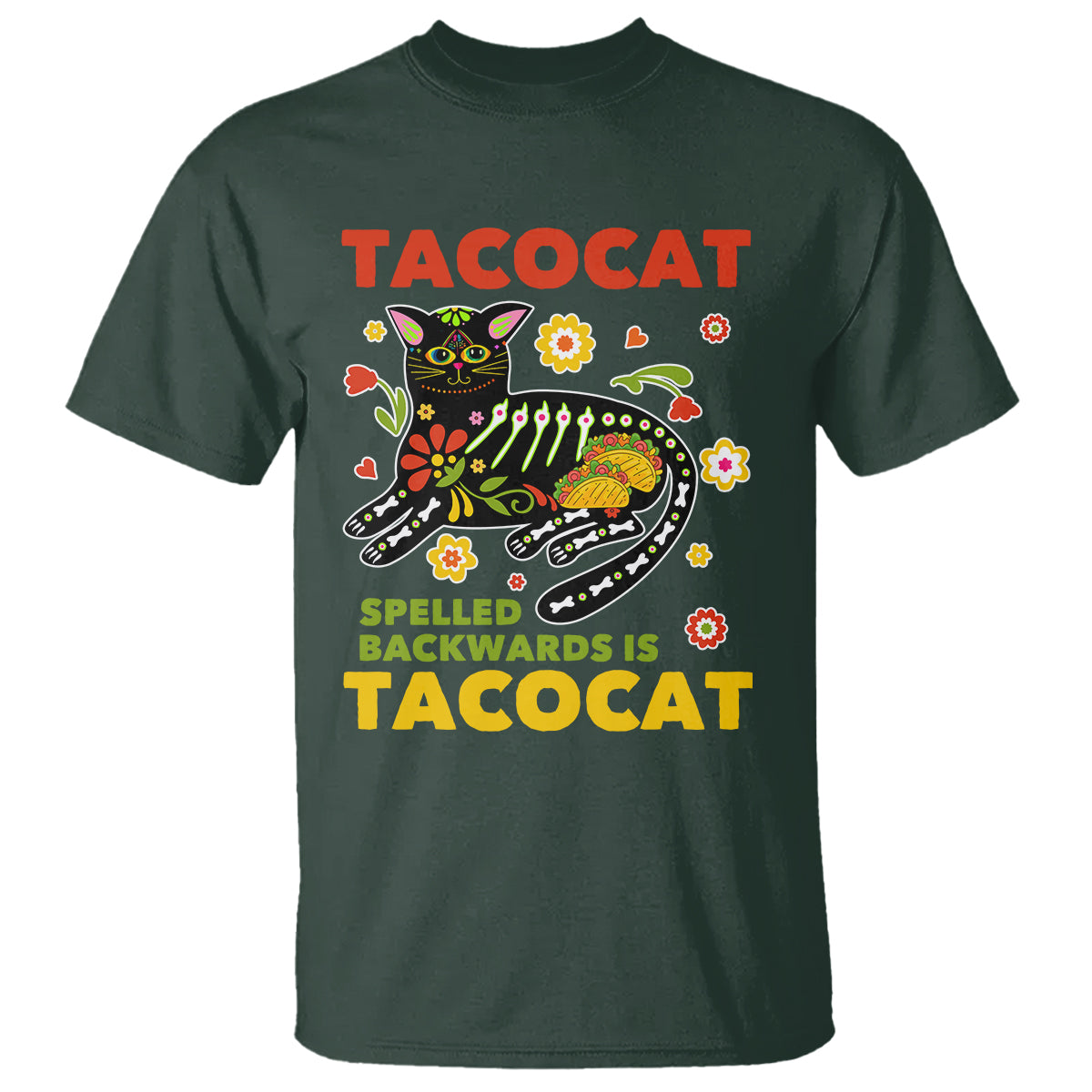 Funny Taco Cat Lover T Shirt Tacocat Spelled Backwards Tacos And Mexican Cats - Wonder Print Shop