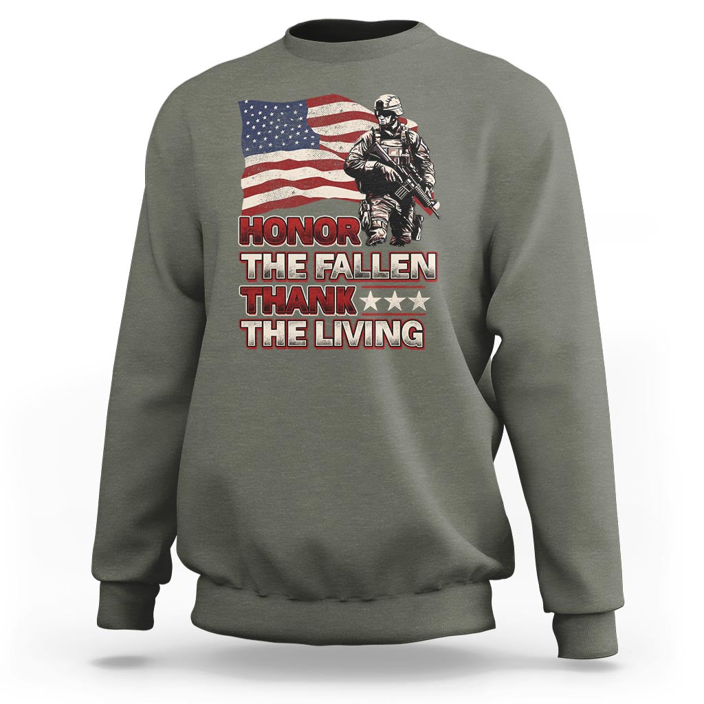 Veteran Sweatshirt Honor The Fallen Thank The Living Memorial Day - Wonder Print Shop