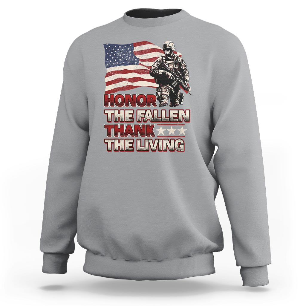 Veteran Sweatshirt Honor The Fallen Thank The Living Memorial Day - Wonder Print Shop