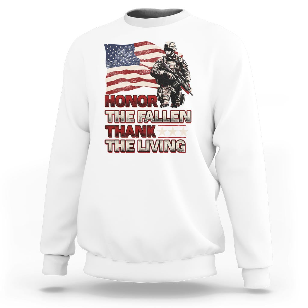 Veteran Sweatshirt Honor The Fallen Thank The Living Memorial Day - Wonder Print Shop