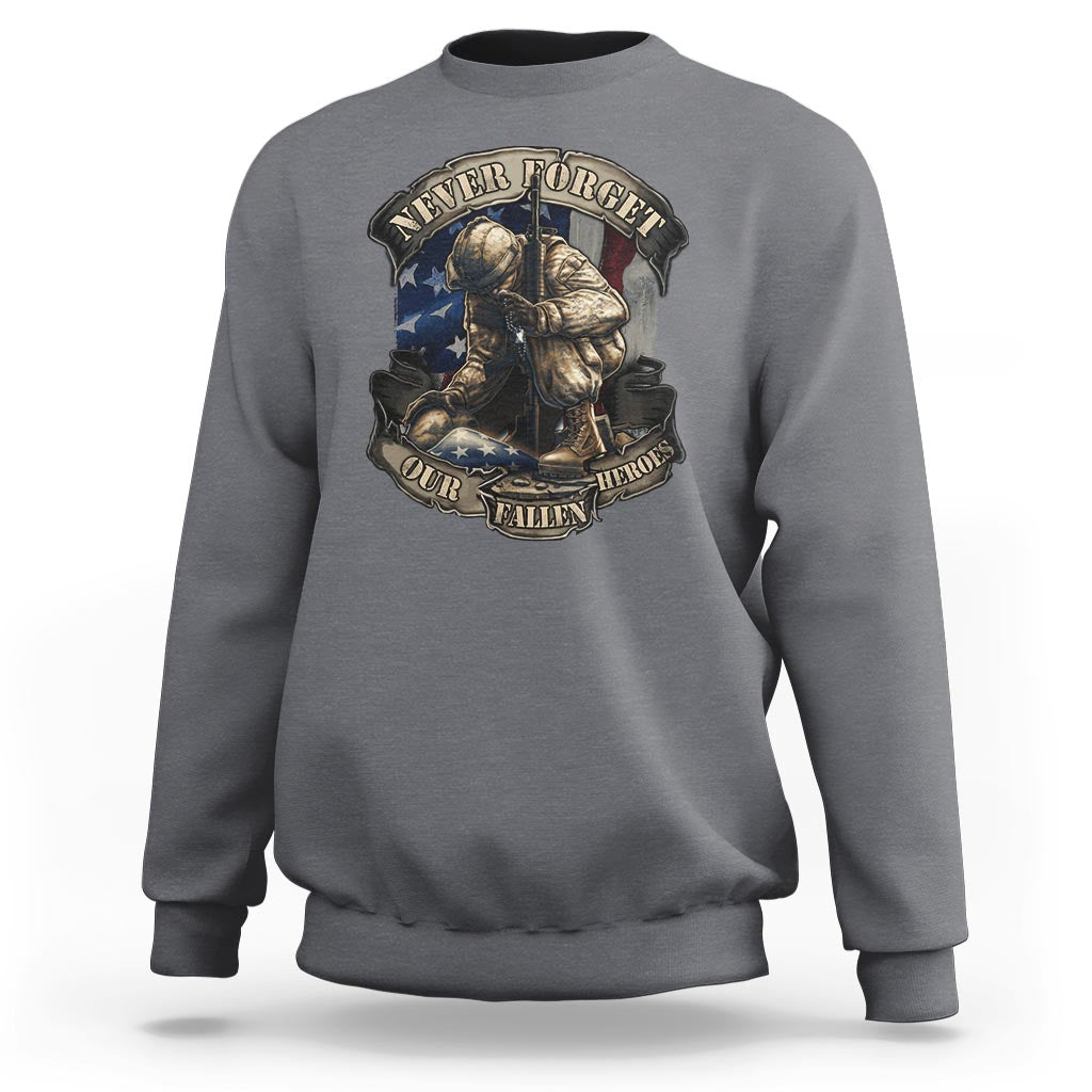 Veteran Sweatshirt Never Forget Our Fallen Heroes Memorial Day - Wonder Print Shop