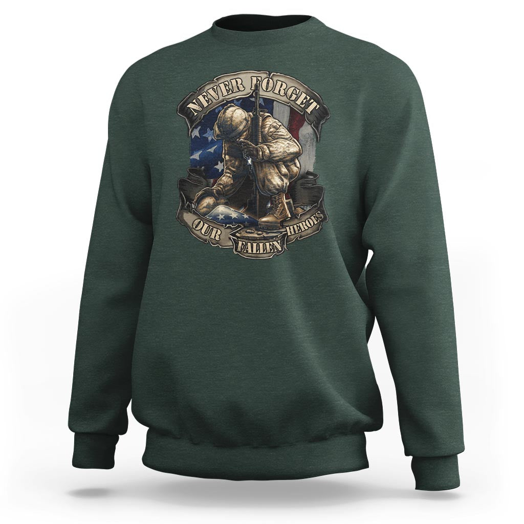Veteran Sweatshirt Never Forget Our Fallen Heroes Memorial Day - Wonder Print Shop