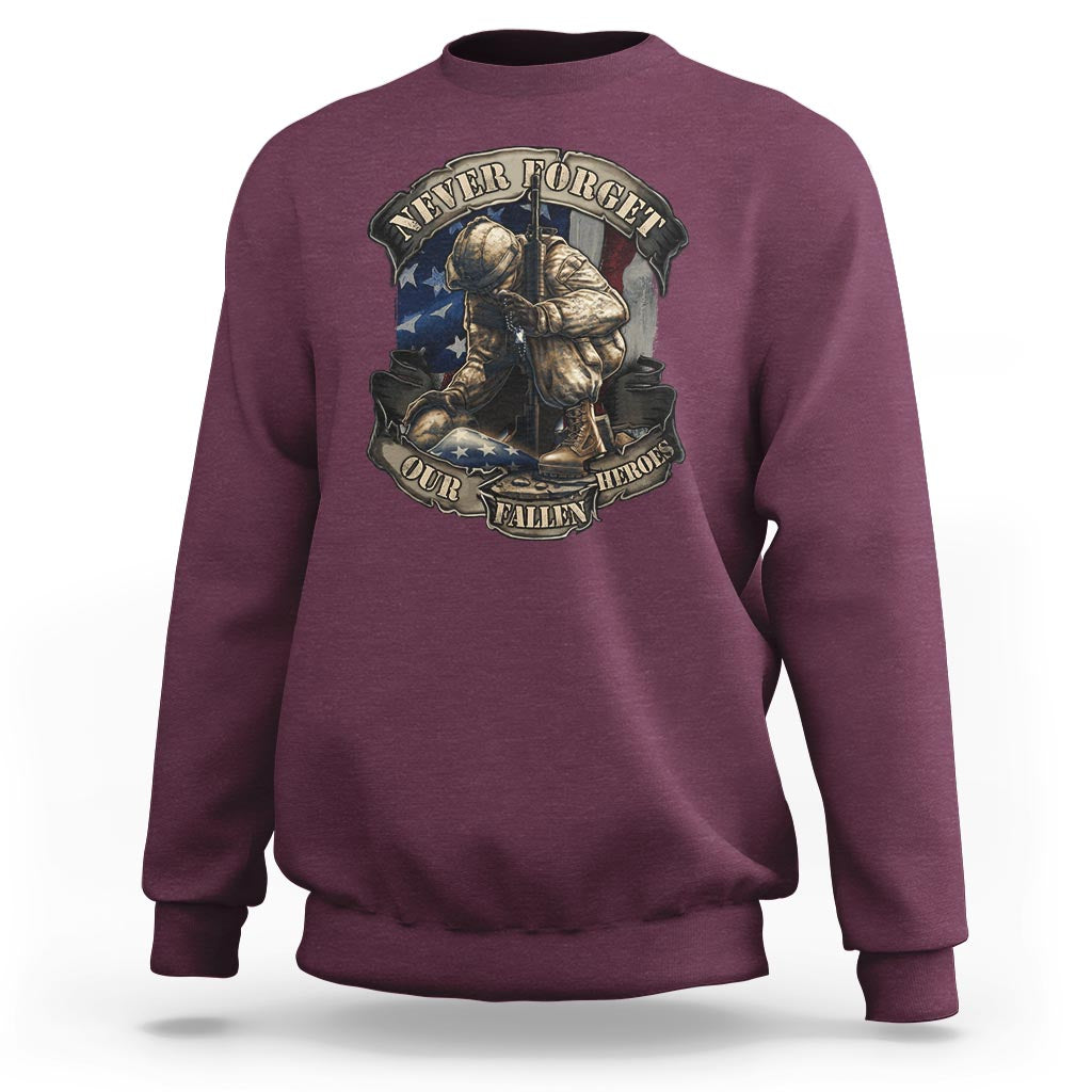 Veteran Sweatshirt Never Forget Our Fallen Heroes Memorial Day - Wonder Print Shop