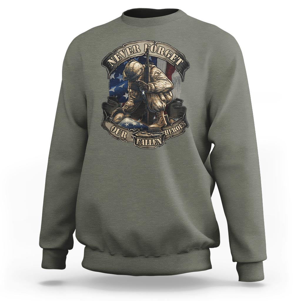 Veteran Sweatshirt Never Forget Our Fallen Heroes Memorial Day - Wonder Print Shop