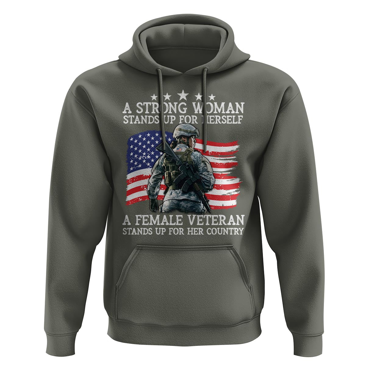 Female Veteran Hoodie Stands Up For Her Country A Strong Woman - Wonder Print Shop