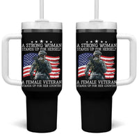 Female Veteran Tumbler With Handle Stands Up For Her Country A Strong Woman