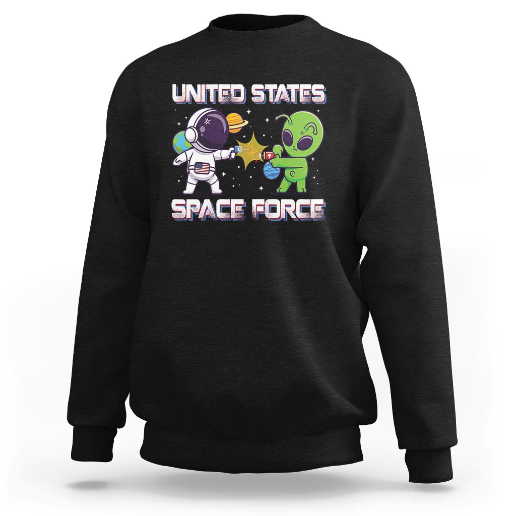 Funny US Space Force Sweatshirt Army Astronaut vs Alien - Wonder Print Shop