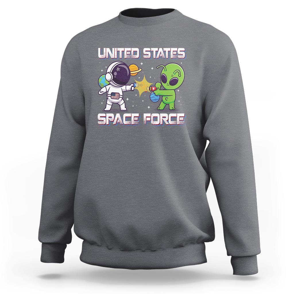 Funny US Space Force Sweatshirt Army Astronaut vs Alien - Wonder Print Shop