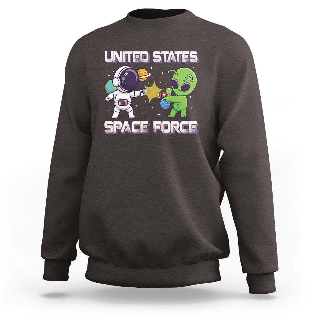Funny US Space Force Sweatshirt Army Astronaut vs Alien - Wonder Print Shop