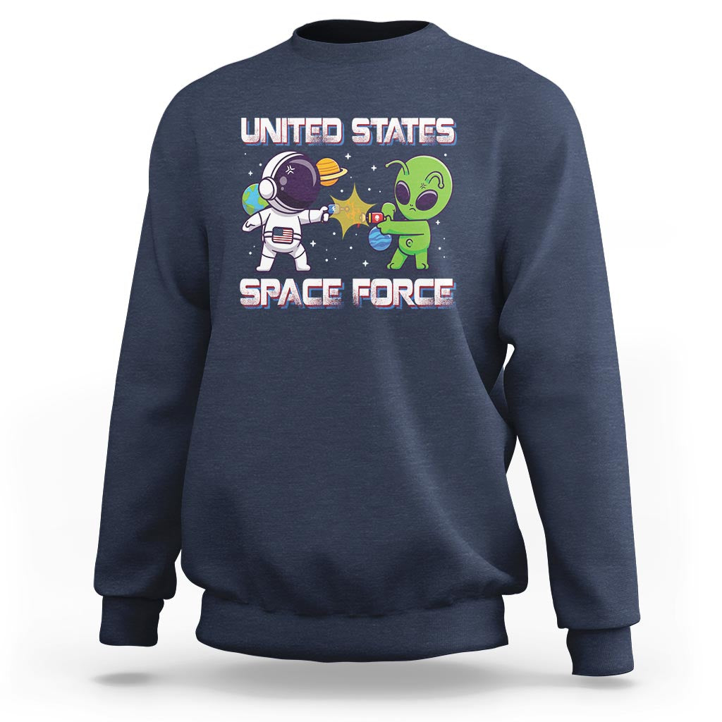 Funny US Space Force Sweatshirt Army Astronaut vs Alien - Wonder Print Shop