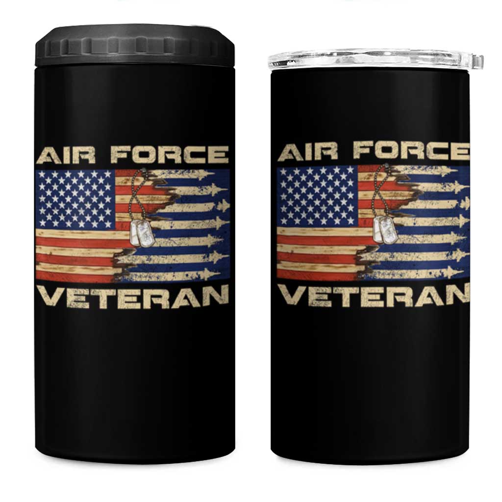 Air Force Veteran 4 in 1 Can Cooler Tumbler American Flag Dog Tag