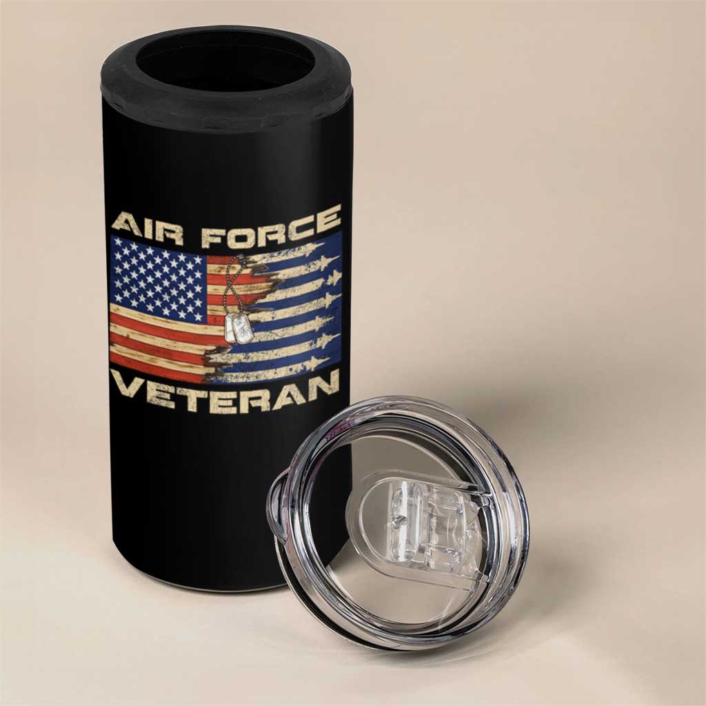 Air Force Veteran 4 in 1 Can Cooler Tumbler American Flag Dog Tag