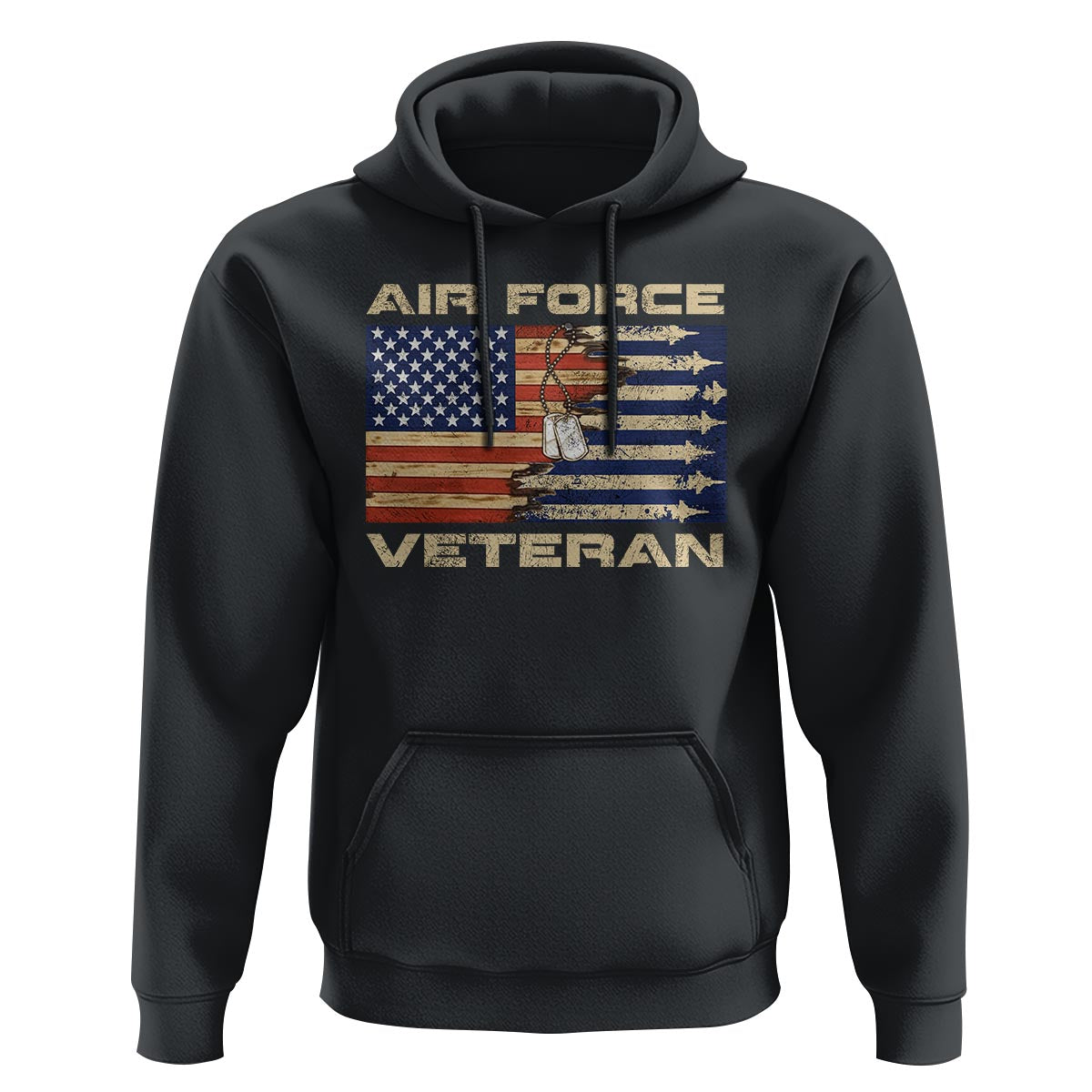 Air Force Veteran Hoodie American Flag Dog Tag - Wonder Print Shop