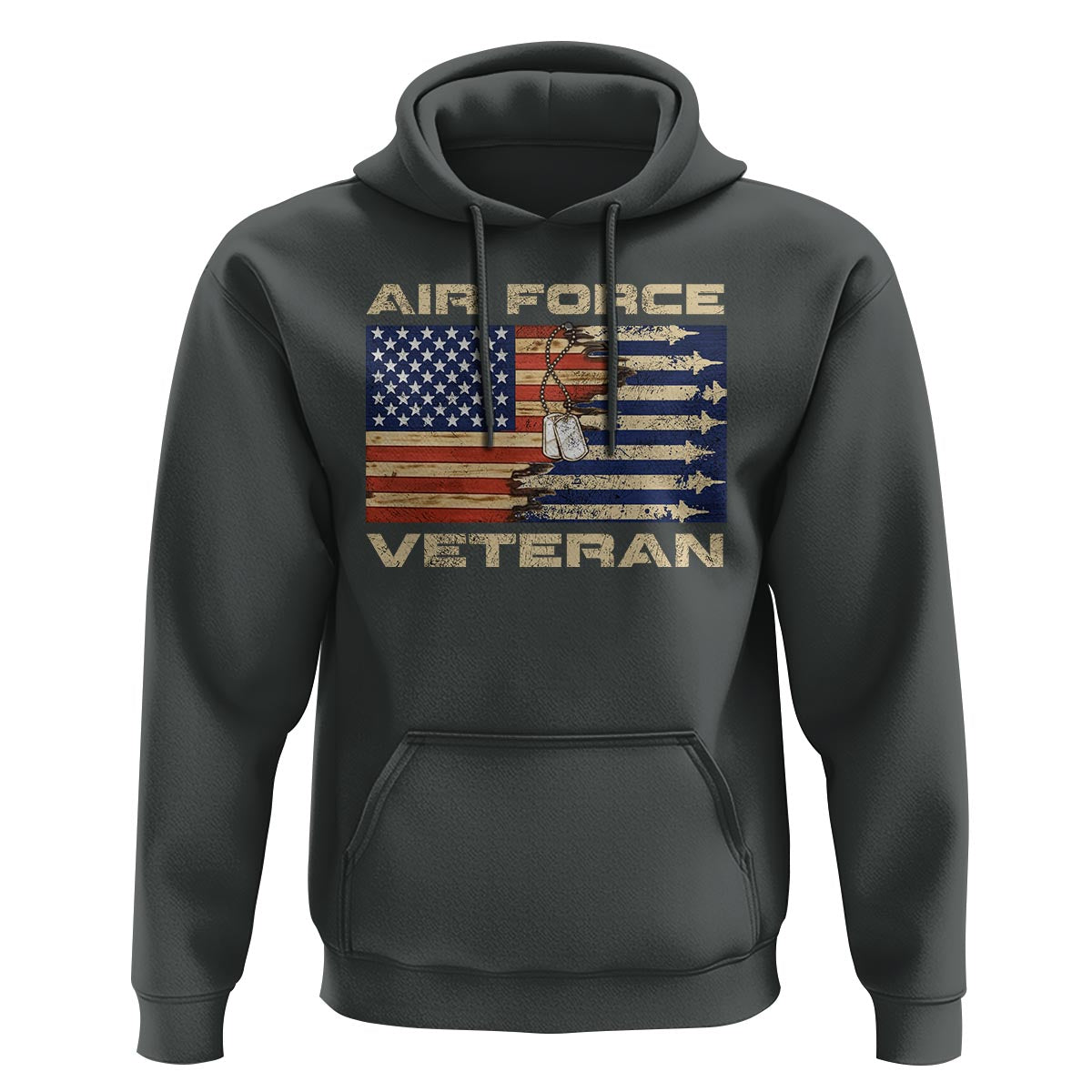Air Force Veteran Hoodie American Flag Dog Tag - Wonder Print Shop