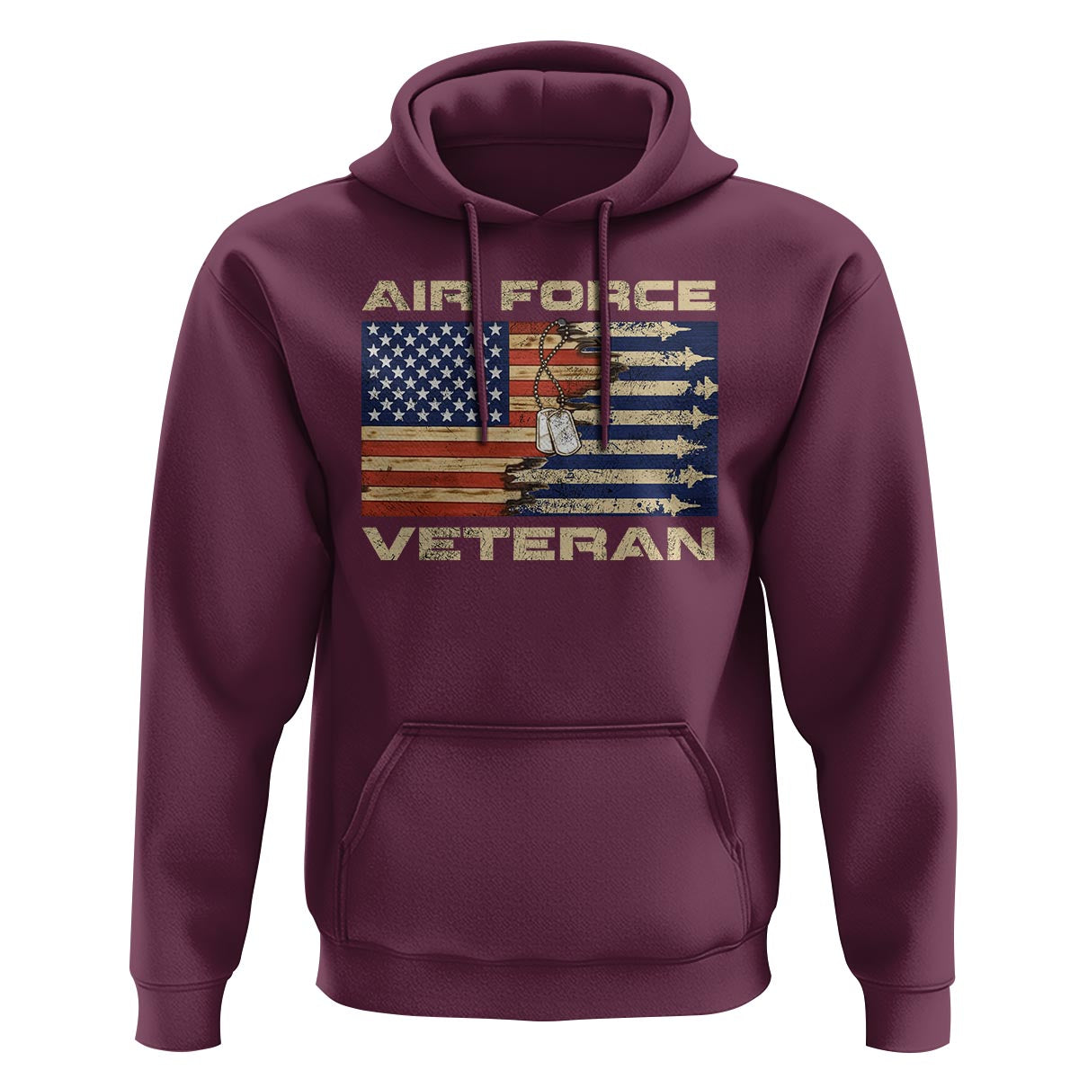 Air Force Veteran Hoodie American Flag Dog Tag - Wonder Print Shop