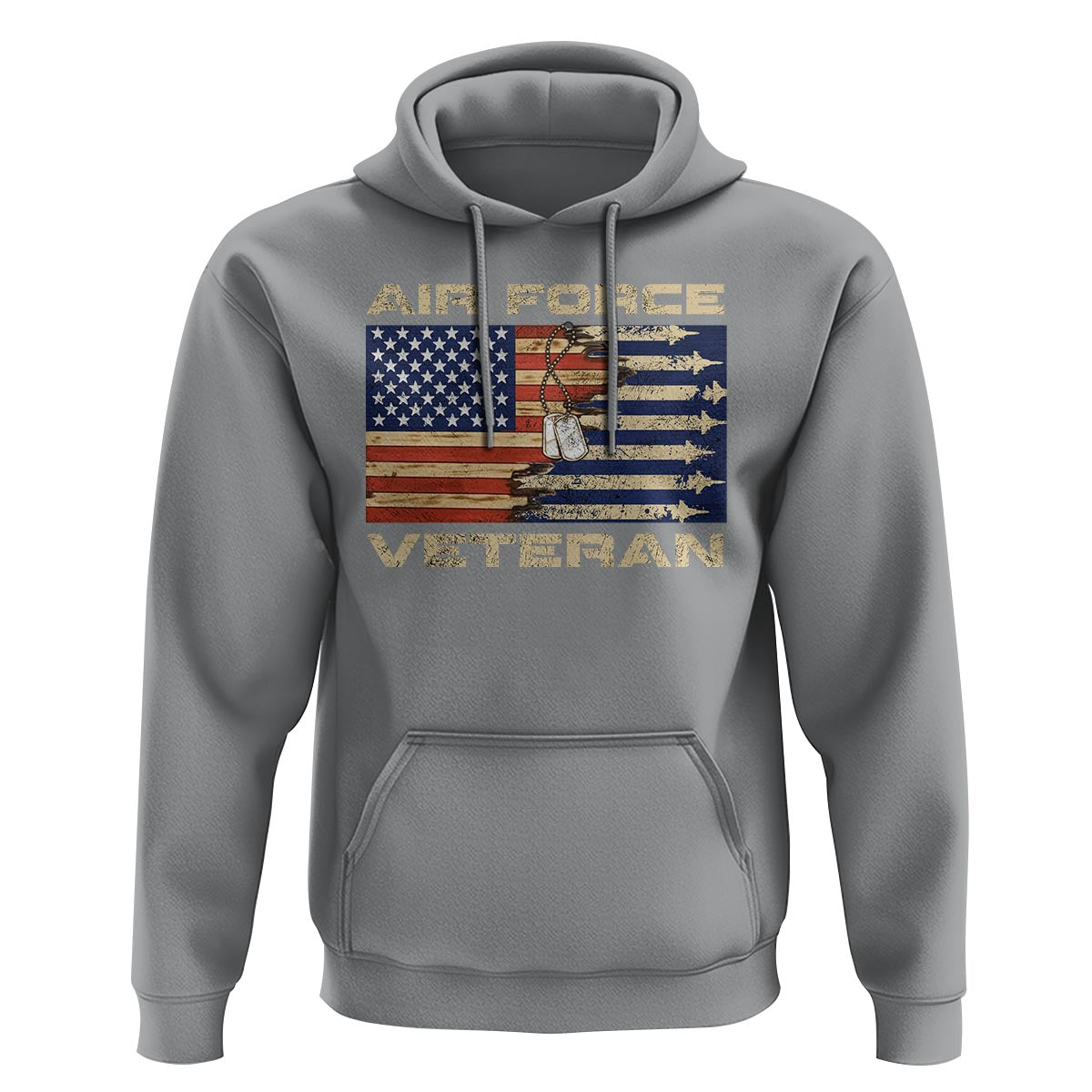 Air Force Veteran Hoodie American Flag Dog Tag - Wonder Print Shop