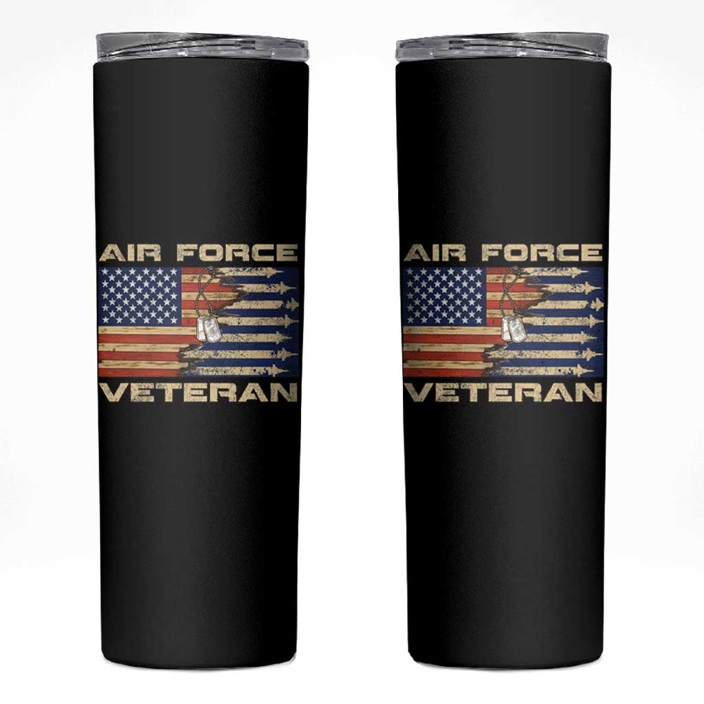 Air Force Veteran Skinny Tumbler American Flag Dog Tag