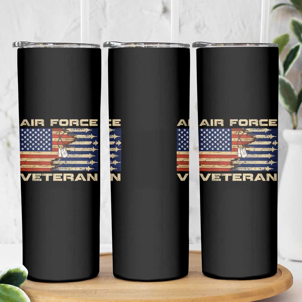 Air Force Veteran Skinny Tumbler American Flag Dog Tag