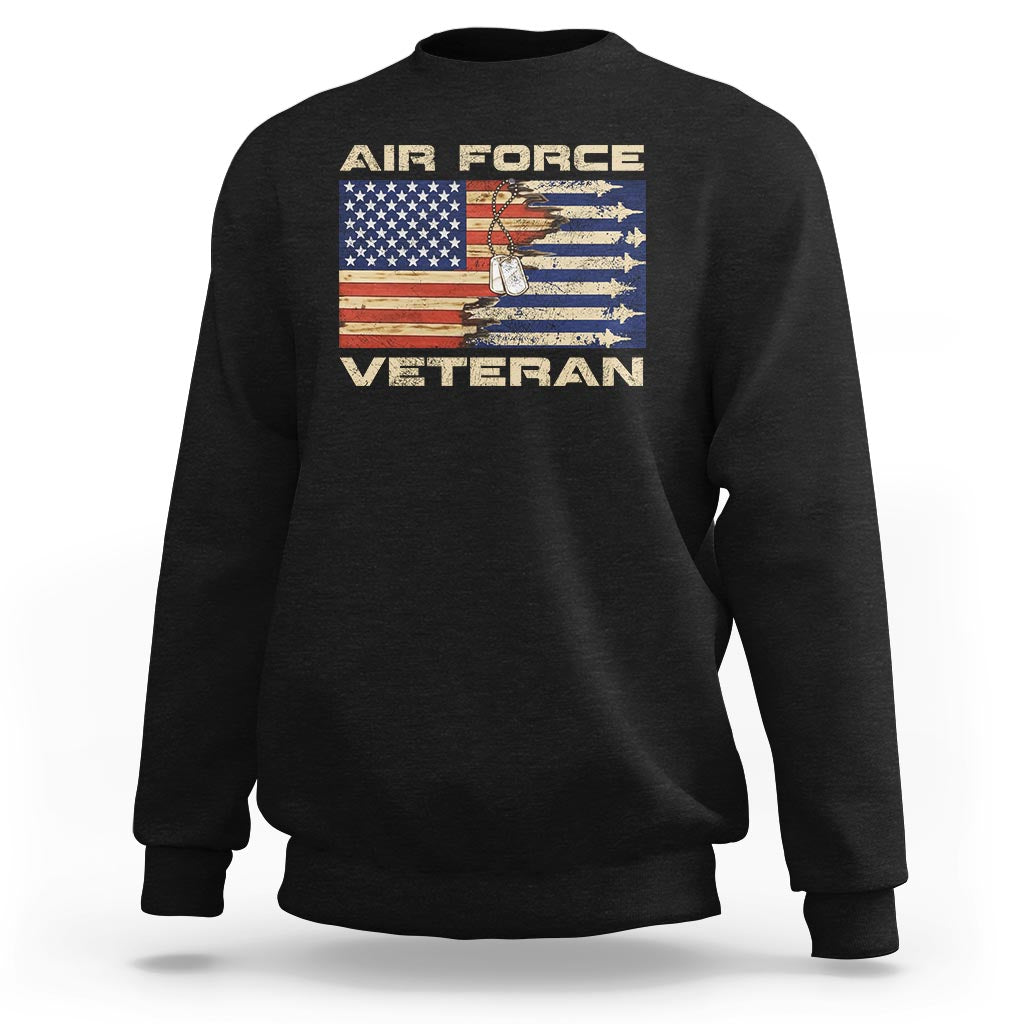 Air Force Veteran Sweatshirt American Flag Dog Tag - Wonder Print Shop