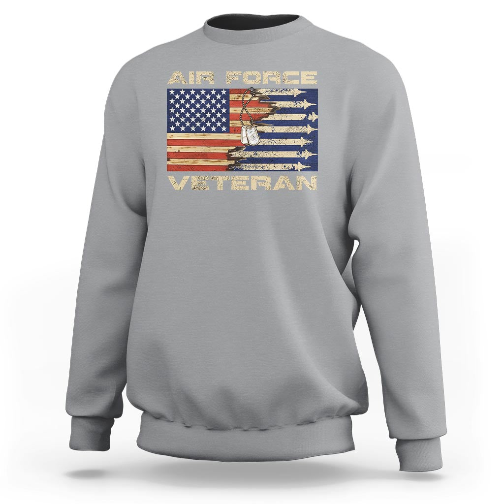 Air Force Veteran Sweatshirt American Flag Dog Tag - Wonder Print Shop