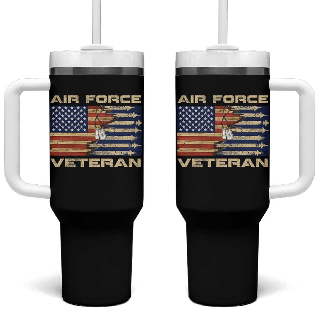 Air Force Veteran Tumbler With Handle American Flag Dog Tag