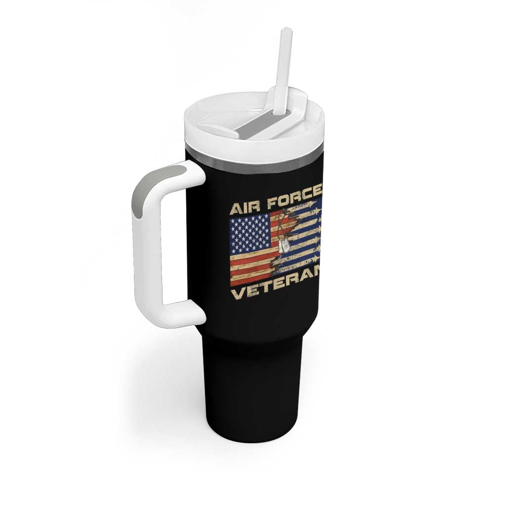Air Force Veteran Tumbler With Handle American Flag Dog Tag