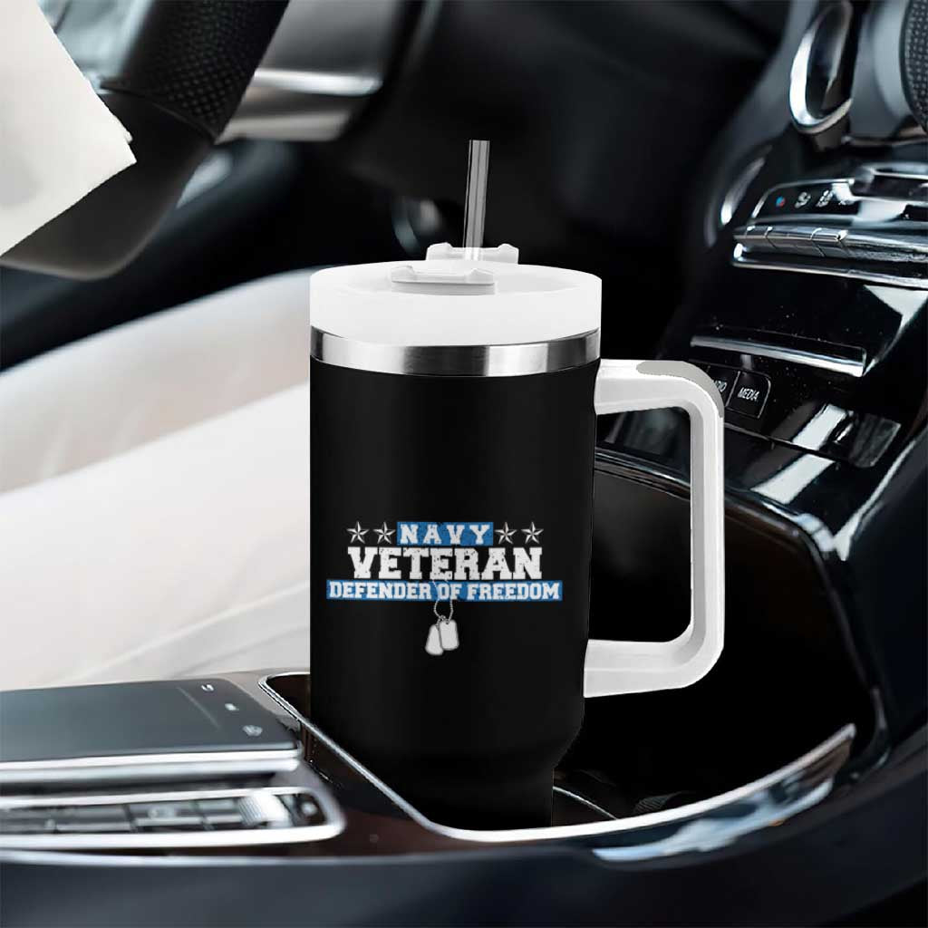 Navy Veteran Tumbler With Handle Defender Of Freedom