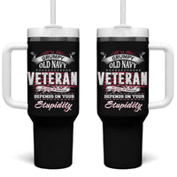 Grumpy Old Navy Veteran Tumbler With Handle My Level Of Sarcasm Depends On Your Level Of Stupidity