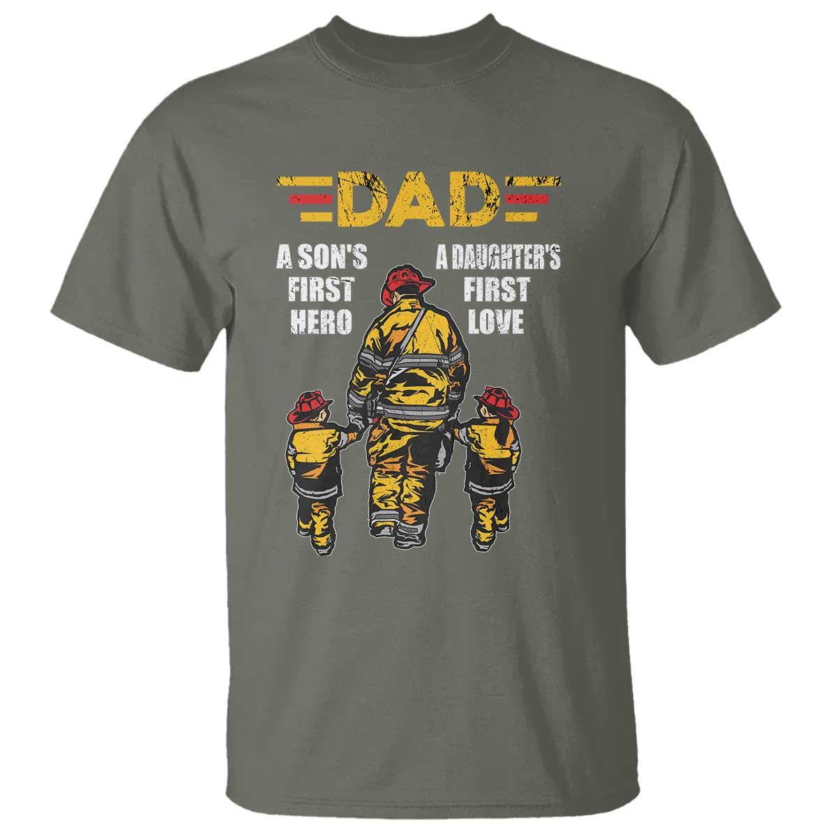 Firefighter Dad T Shirt A Son's First Hero A Daughter's First Love Father's Day - Wonder Print Shop