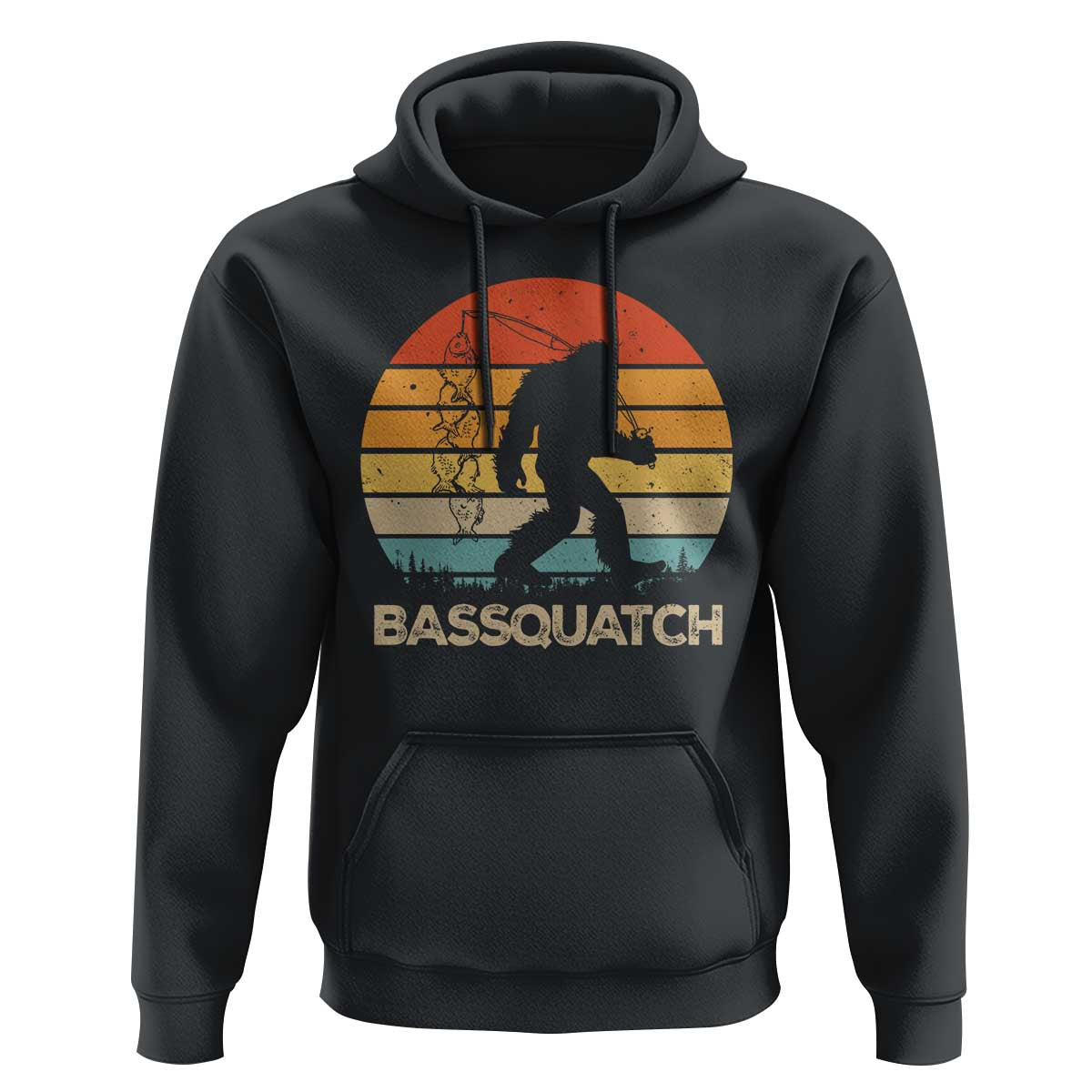 Funny Bigfoot Fishing Hoodie Bassquatch Retro Sasquatch Fisherman - Wonder Print Shop