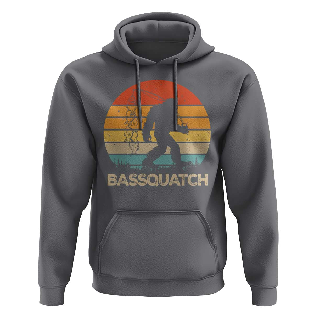 Funny Bigfoot Fishing Hoodie Bassquatch Retro Sasquatch Fisherman - Wonder Print Shop