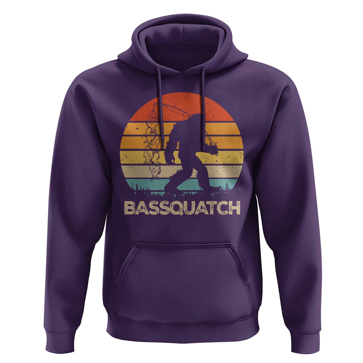 Funny Bigfoot Fishing Hoodie Bassquatch Retro Sasquatch Fisherman - Wonder Print Shop
